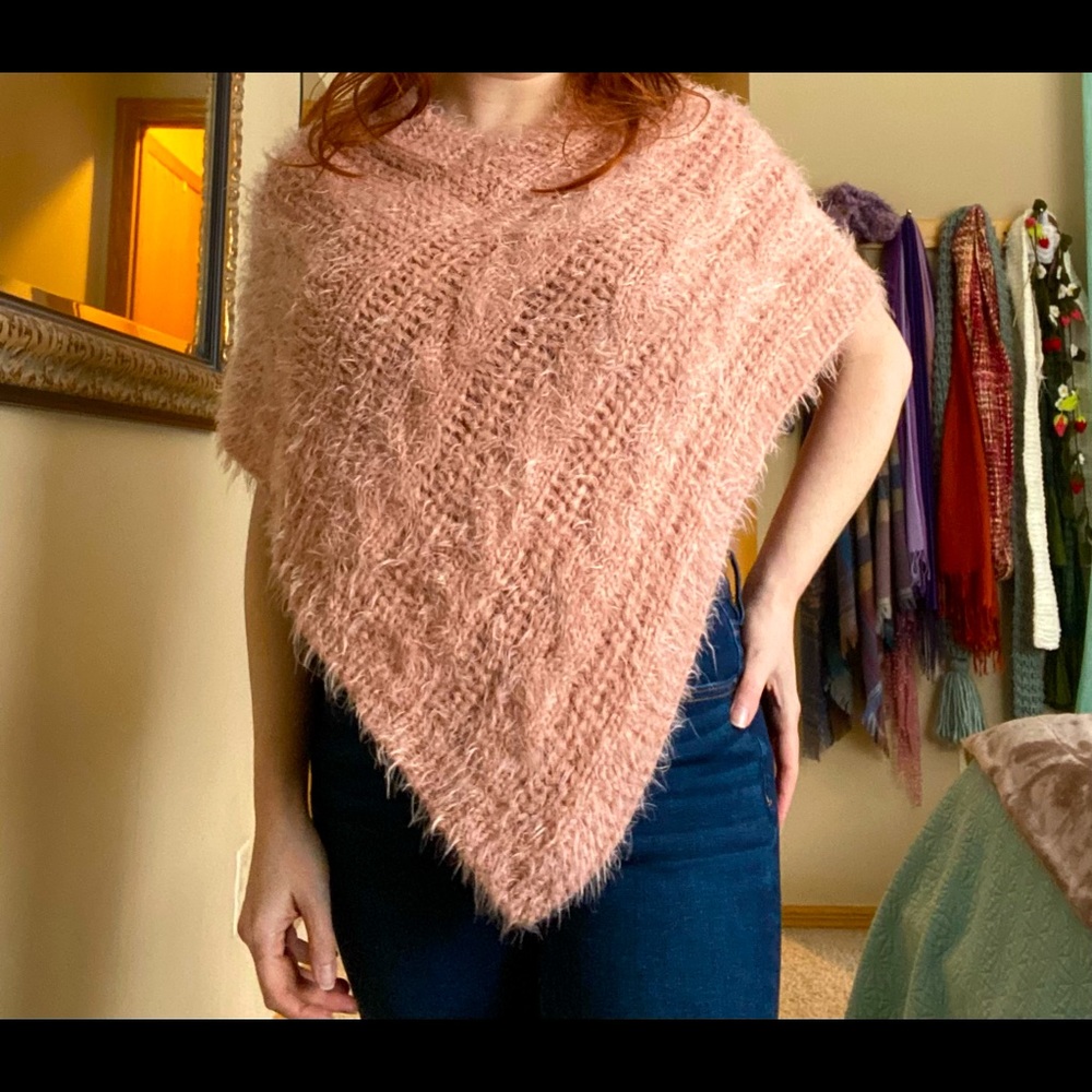 Fuzzy Furry Peachy Poncho Shawl